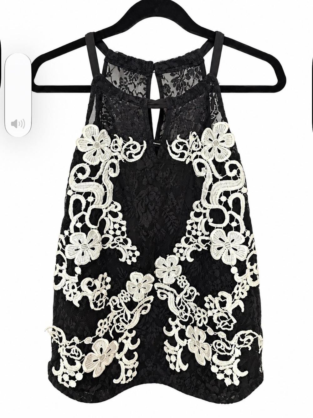 INC International Concepts Black Lace Halter Tank with Ivory Floral Appliqué 2X